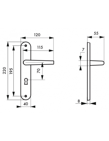 Ensemble de poignées pour porte de chambre Marianne, trou de clé, carré 7mm, entr'axes 195mm, laiton poli - THIRARD Poignée