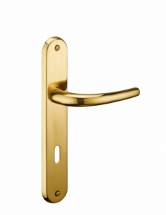 Ensemble de poignées pour porte de chambre Laura trou de clé, carré 7mm, entr'axes 195mm, laiton poli - THIRARD Poignée