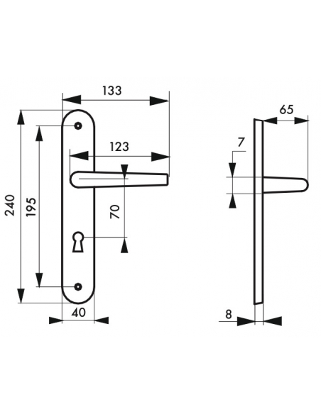 Ensemble de poignées pour porte de chambre Diane trou de clé, carré 7mm, entr'axes 195mm, nickelé brossé - THIRARD Poignée