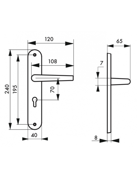 Ensemble de poignées pour porte d'entrée Vesta trou de cylindre, carré 7mm, entr'axes 195mm, nickelé satiné - THIRARD Poignée