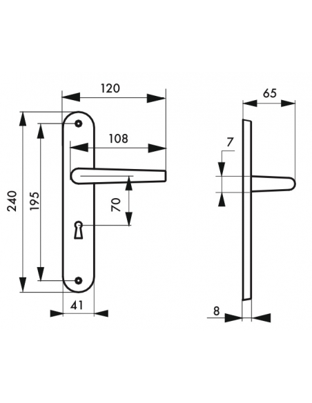 Ensemble de poignées pour porte de chambre Vesta trou de clé, carré 7mm, entr'axes 195mm, nickelé satiné - THIRARD Poignée