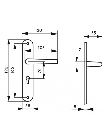 Ensemble de poignées pour porte d'entrée Vesta trou de cylindre, carré 7mm, entr'axes 165mm, nickelé satiné - THIRARD Poignée