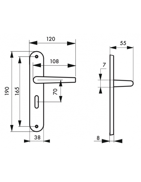 Ensemble de poignées pour salle de bain/toilette Vesta à condamnation, carré 7mm, entr'axes 165mm, nickelé satiné - THIRARD P...