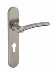 Ensemble de poignées pour porte d'entrée Poseidon trou de cylindre, carré 7mm, entr'axes 195mm, inox brossé - THIRARD Poignée