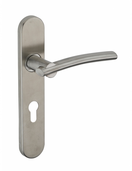 Ensemble de poignées pour porte d'entrée Poseidon trou de cylindre, carré 7mm, entr'axes 195mm, inox brossé - THIRARD Poignée