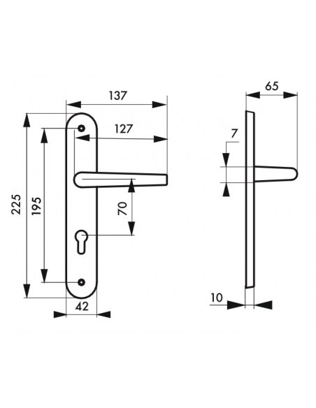 Ensemble de poignées pour porte d'entrée Poseidon trou de cylindre, carré 7mm, entr'axes 195mm, inox brossé - THIRARD Poignée