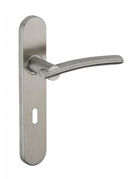 Ensemble de poignées pour porte de chambre Poseidon trou de clé, carré 7mm, entr'axes 195mm, inox brossé - THIRARD Poignée