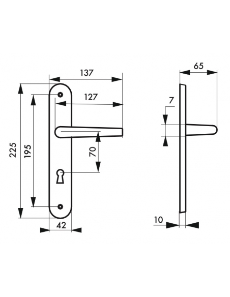 Ensemble de poignées pour porte de chambre Poseidon trou de clé, carré 7mm, entr'axes 195mm, inox brossé - THIRARD Poignée