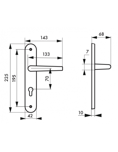 Ensemble de poignées pour porte d'entrée Ouranus trou de cylindre, carré 7mm, entr'axes 195mm, inox brossé - THIRARD Poignée