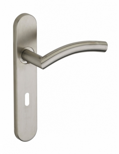 Ensemble de poignées pour porte de chambre Ouranus trou de clé, carré 7mm, entr'axes 195mm, inox brossé - THIRARD Poignée