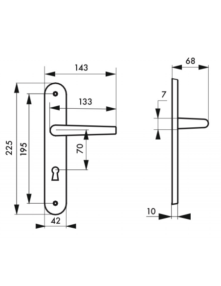 Ensemble de poignées pour porte de chambre Ouranus trou de clé, carré 7mm, entr'axes 195mm, inox brossé - THIRARD Poignée