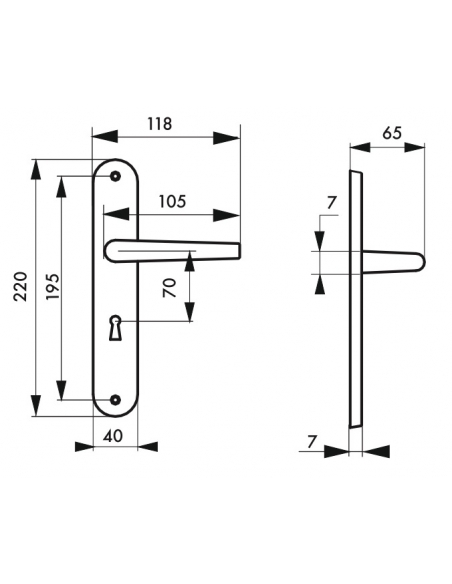 Ensemble de poignées pour porte intérieure Maia trou de clé, carré 7mm, entr'axes 195mm, argent - THIRARD Poignée