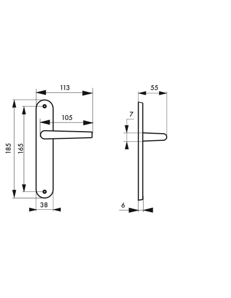 Ensemble de poignées pour porte intérieure Leto sans trou, carré 7mm, entr'axes 165mm, couleur F2 - THIRARD Poignée