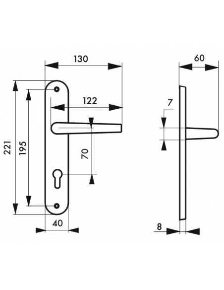 Ensemble de poignées pour porte d'entrée Helios trou de cylindre, carré 7mm, entr'axes 195mm, nickelé brossé - THIRARD Poignée