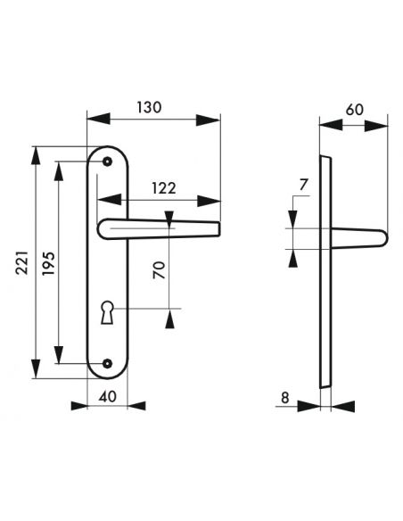 Ensemble de poignées pour porte de chambre Helios trou de clé, carré 7mm, entr'axes 195mm, nickelé brossé - THIRARD Poignée