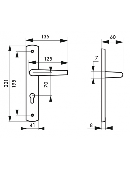 Ensemble de poignées pour porte d'entrée Gaia trou de cylindre, carré 7mm, entr'axes 195mm, nickelé brossé - THIRARD Poignée