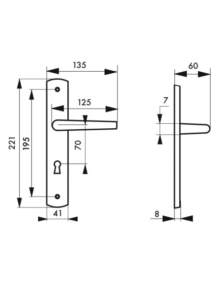 Ensemble de poignées pour porte de chambre Gaia trou de clé, carré 7mm, entr'axes 195mm, nickelé brossé - THIRARD Poignée