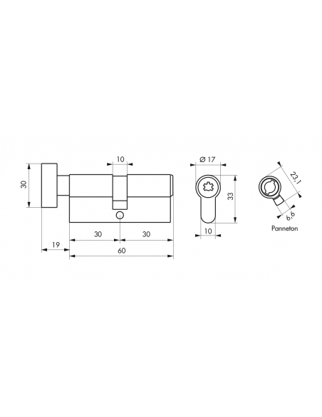 Cylindre de serrure à bouton Federal , 30Bx30mm, nickel, anti-arrachement, anti-perçage, 4 clés - THIRARD Cylindre de serrure