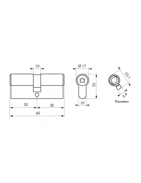 Cylindre de serrure double entrée Federal , 30x30mm, nickel, anti-arrachement, anti-perçage, 4 clés - THIRARD Cylindre de ser...