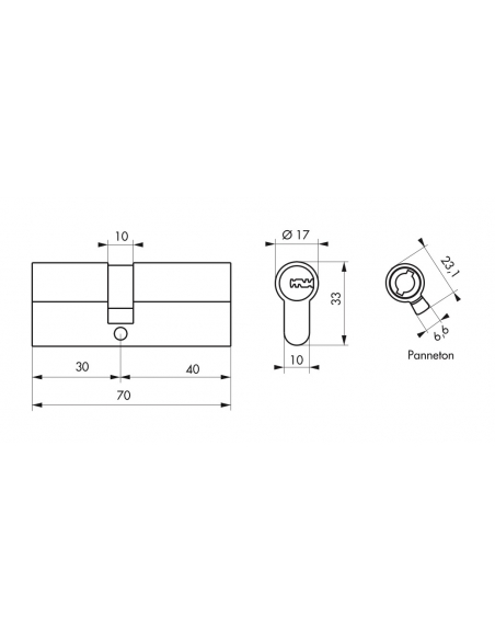 Cylindre de serrure double entrée Trafic 6, 30x40mm, laiton, anti-arrachement, anti-perçage, 5 clés - THIRARD Cylindre de ser...