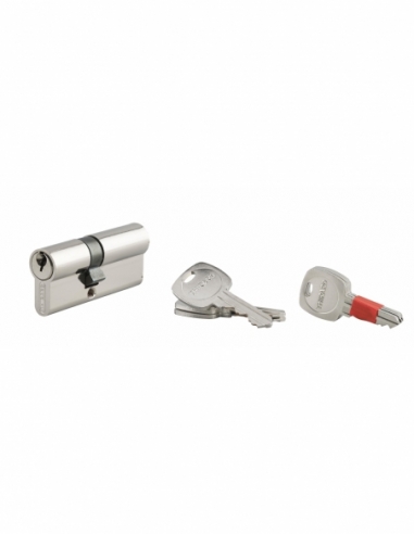 Cylindre de serrure double entrée clé modifiable, 30x40mm, anti-arrachement, anti-perçage, nickel, 2x3 clés - THIRARD Cylindr...