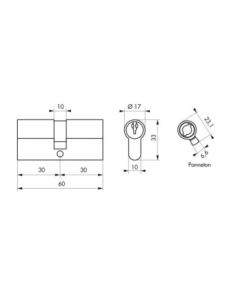 Cylindre de serrure double entrée clé modifiable, 30x30mm, anti-arrachement, anti-perçage, laiton, 2x3 clés - THIRARD Cylindr...