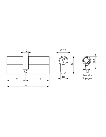 Cylindre 30 x 50 mm panneton ESP 3 clés nickelé - THIRARD Cylindre de serrure