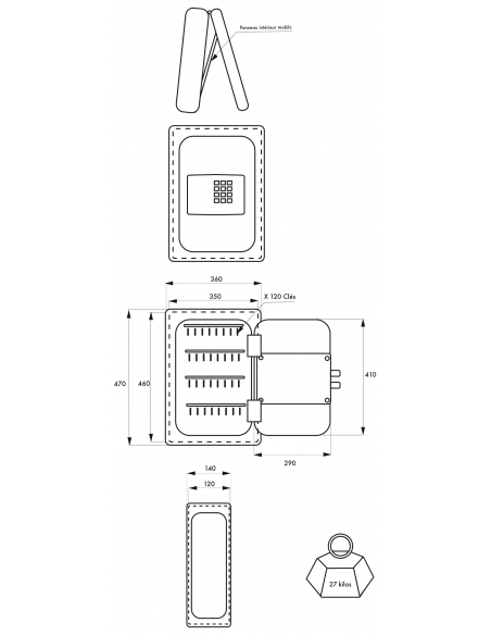 Coffre-fort pour clés Boyard, à poser, fermeture électronique à code, 2 pênes, capacité de 120 clés - THIRARD Coffre fort à code