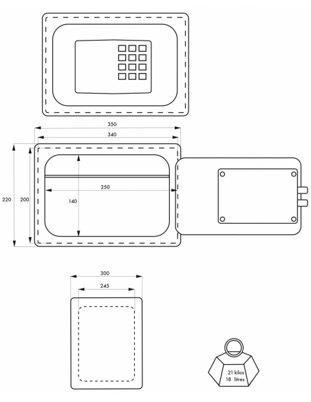 Coffre-fort à poser Rambures, fermeture électronique à code, 2 pênes, 18L - THIRARD Coffre fort à code