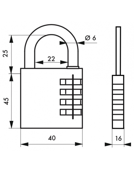 Cadenas à combinaison RB, laiton, 3 chiffres, intérieur, anse acier, 40mm - THIRARD Cadenas à combinaison