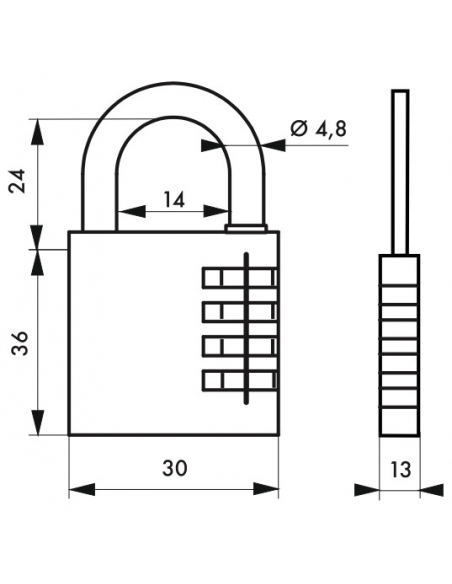 Cadenas à combinaison RB, laiton, 3 chiffres, intérieur, anse acier, 30mm - THIRARD Cadenas à combinaison