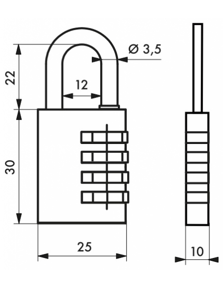 Cadenas à combinaison Venus, 3 chiffres, intérieur, anse acier, 25mm - THIRARD Cadenas à combinaison