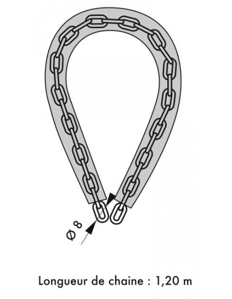 Chaîne acier cémenté zingué Loops, vélo, barrières, Ø 8mm, 1.2m, gaine PVC - THIRARD Chaîne