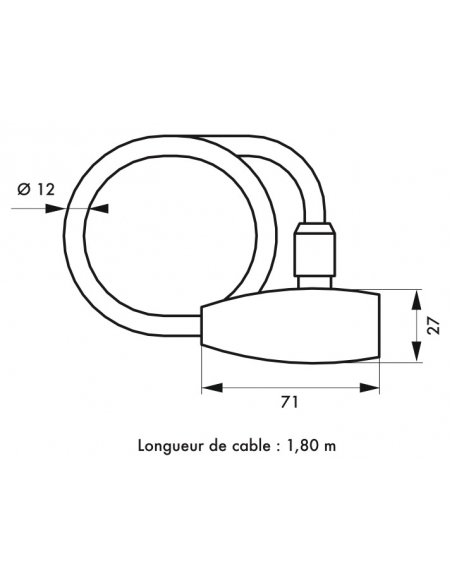 Antivol à clé Twisty, câble acier, vélo, 12mmx1.8m, 2 clés, noir - THIRARD Antivol