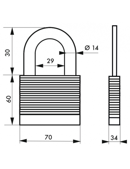 Cadenas à clé Fédéral Lock Protector, extérieur, acier, double verrouillage, 70mm, 2 clés - THIRARD Cadenas