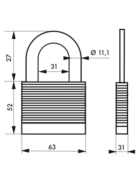 Cadenas à clé Fédéral Lock Protector, extérieur, acier, double verrouillage, 63mm, 2 clés - THIRARD Cadenas