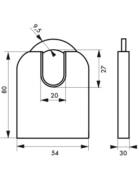 Cadenas à clé Fédéral Lock 720-P, acier, chantier, anse protégée molybdène, 54mm, 2 clés, noir - THIRARD Cadenas