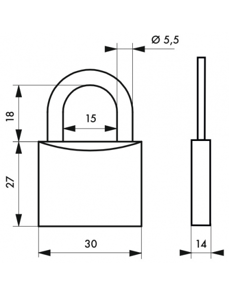 Cadenas à clé Line Sport, acier, intérieur, anse acier, 30mm, 3 clés - THIRARD Cadenas à clé