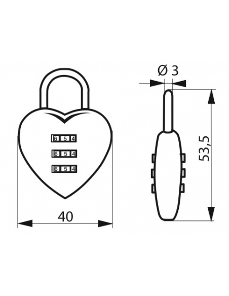 Cadenas à combinaison Fantasy Coeur, 3 chiffres, intérieur, anse acier - THIRARD Cadenas