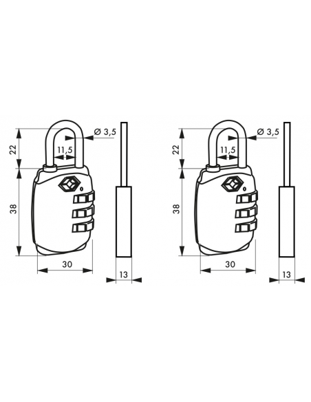 2 Cadenas Combinaison 14730mm TSA Noir Blister