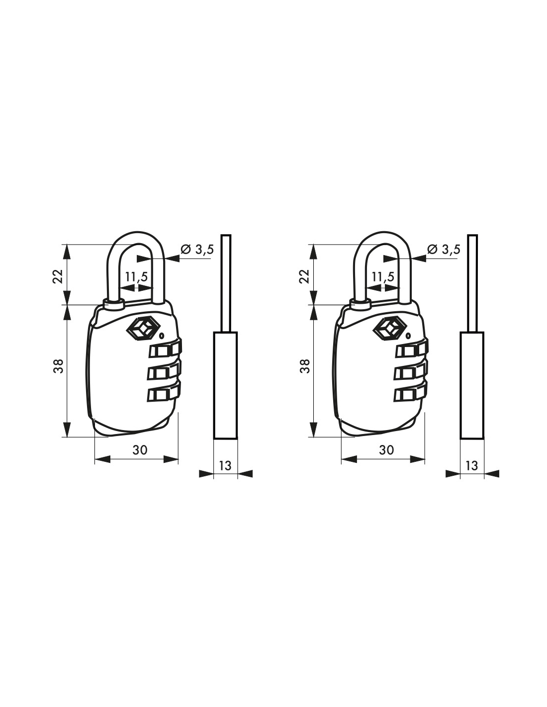 Cadenas TSA avec code à 3 chiffres grand format - Calicosy