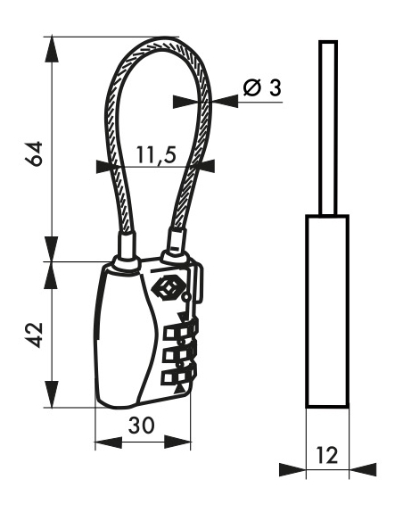 Cadenas à combinaison TSA à cable, 3 chiffres, voyage, 30mm - THIRARD Cadenas à combinaison