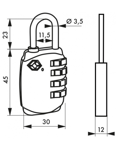 Cadenas à combinaison TSA, 4 chiffres, voyage, anse acier, 30mm - THIRARD Cadenas