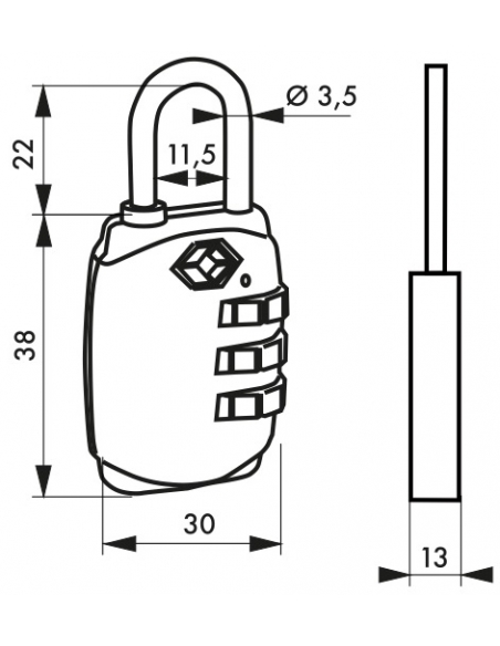 Cadenas à combinaison TSA, 3 chiffres, voyage, anse acier, 30mm - THIRARD Cadenas