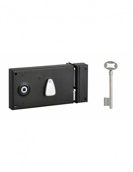 Serrure horizontale en applique à clé à fouillot pour porte de chambre, droite, axe 58mm, 140x82mm, noir, 1 clé - THIRARD Ser...