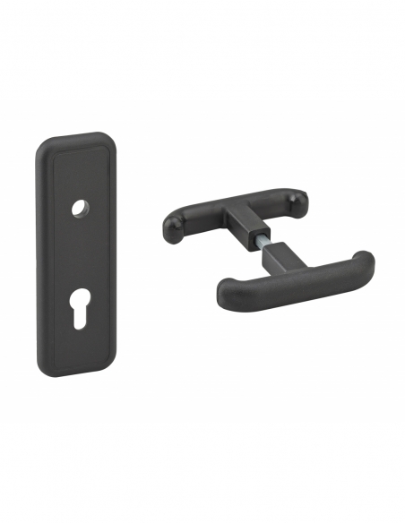 Ensemble de poignées et plaque de propreté de porte de garage T, carré 8mm, noir - THIRARD Poignée de porte de garage