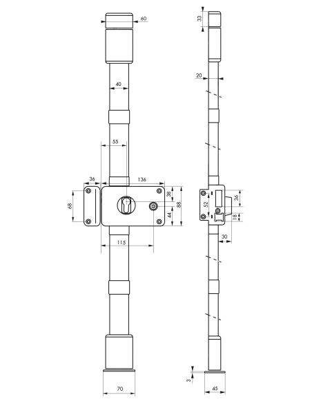 Boitier de serrure en applique Horga à fouillot pour porte d'entrée, gauche, 3 pts, axe 55mm, blanc - THIRARD Serrure 3 point...