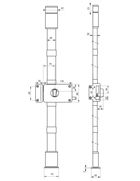 Boitier de serrure en applique Horga à tirage pour porte d'entrée, gauche, 3 pts, axe 70mm, blanc - THIRARD Serrure 3 points ...