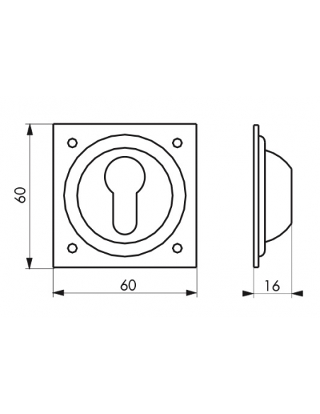 Entrée à cuvette trou de cylindre, 60x60mm, laiton chromé - THIRARD Accessoires de poignée