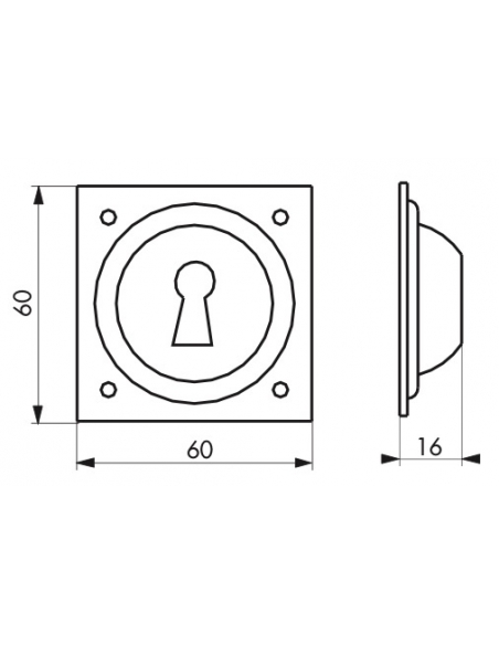 Entrée à cuvette trou de clé, 60x60mm, laiton - THIRARD Entrée à cuvette